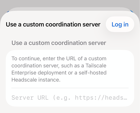 Coordination server selection option in Tailscale's iOS app